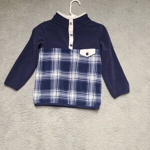 Carter's Boys 4T Fleece Pullover Navy Plaid Mock Neck Button Pocket